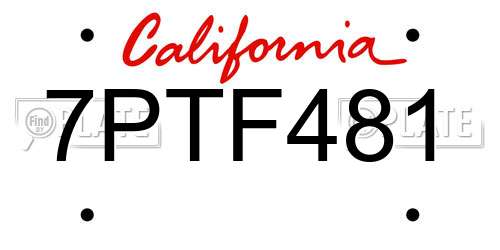 7PTF481 California License Plate