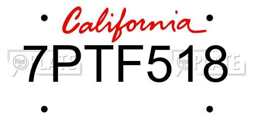 7PTF518 California License Plate