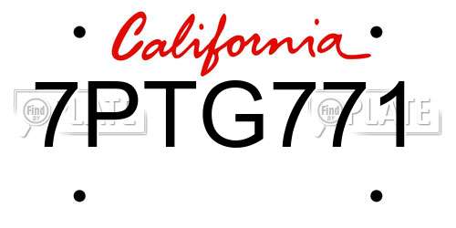 7PTG771 California License Plate