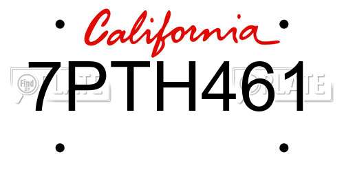 7PTH461 California License Plate