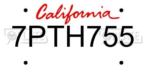 7PTH755 California License Plate