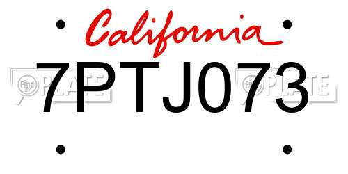 7PTJ073 California License Plate