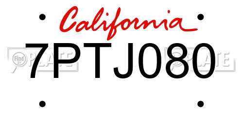 7PTJ080 California License Plate