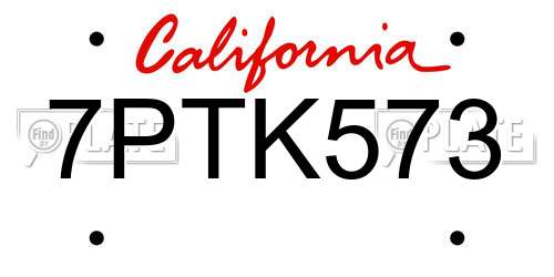 7PTK573 California License Plate