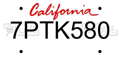 7PTK580 California License Plate