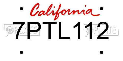 7PTL112 California License Plate