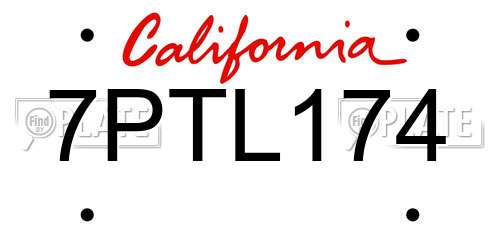7PTL174 California License Plate