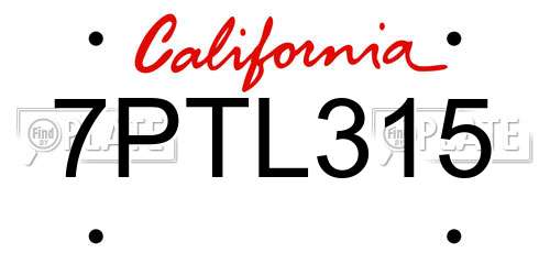 7PTL315 California License Plate