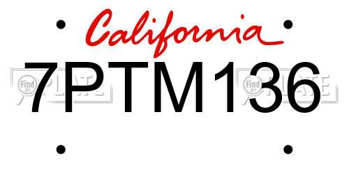7PTM136 California License Plate