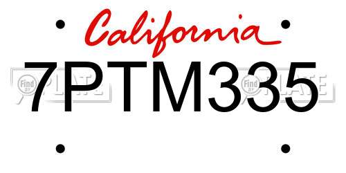 7PTM335 California License Plate