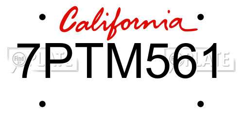 7PTM561 California License Plate