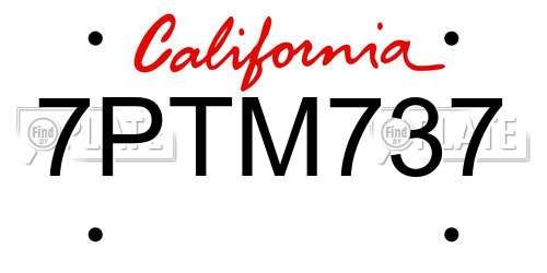 7PTM737 California License Plate