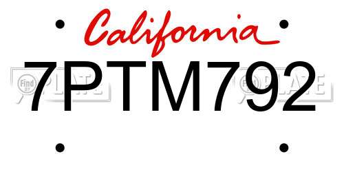 7PTM792 California License Plate