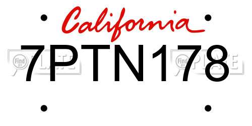 7PTN178 California License Plate