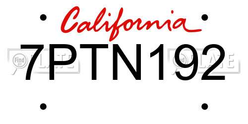 7PTN192 California License Plate