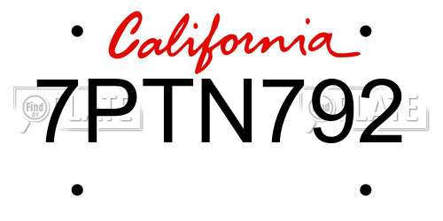 7PTN792 California License Plate