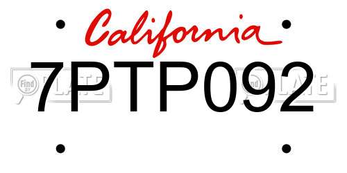7PTP092 California License Plate