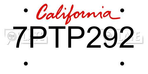 7PTP292 California License Plate