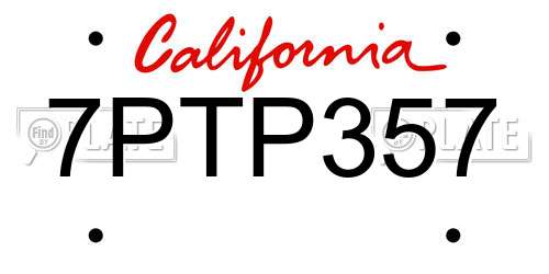 7PTP357 California License Plate