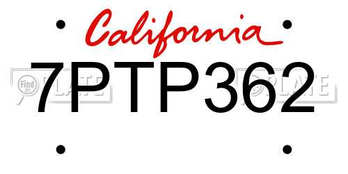 7PTP362 California License Plate