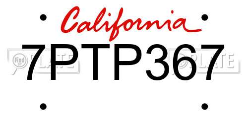 7PTP367 California License Plate