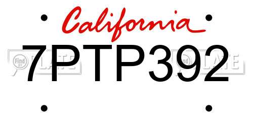 7PTP392 California License Plate