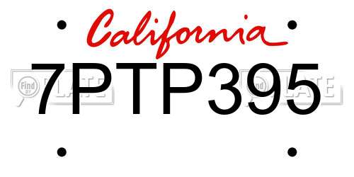 7PTP395 California License Plate