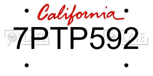 7PTP592 California License Plate