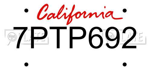 7PTP692 California License Plate
