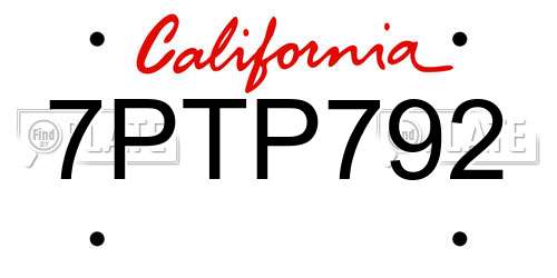 7PTP792 California License Plate