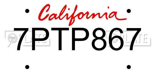 7PTP867 California License Plate