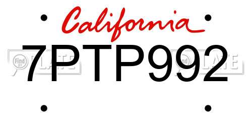 7PTP992 California License Plate
