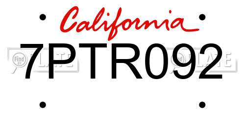 7PTR092 California License Plate