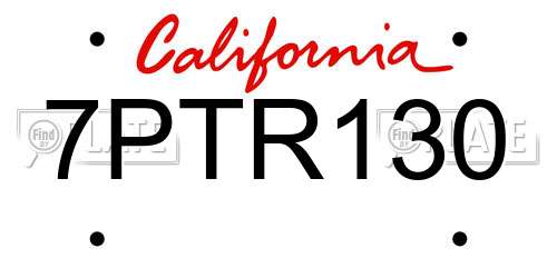 7PTR130 California License Plate