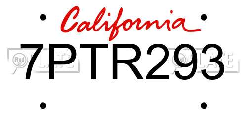 7PTR293 California License Plate
