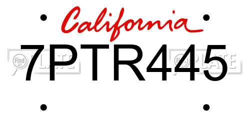 7PTR445 California License Plate