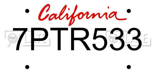 7PTR533 California License Plate