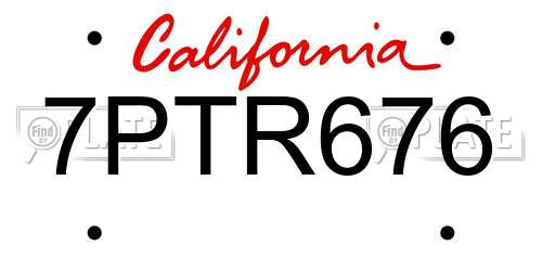 7PTR676 California License Plate