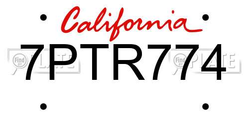 7PTR774 California License Plate