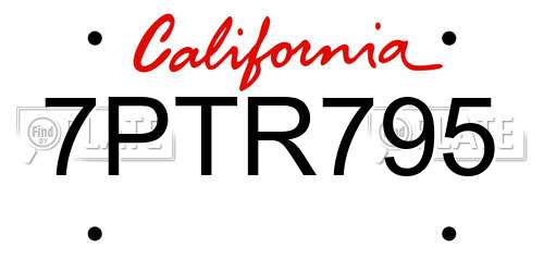 7PTR795 California License Plate
