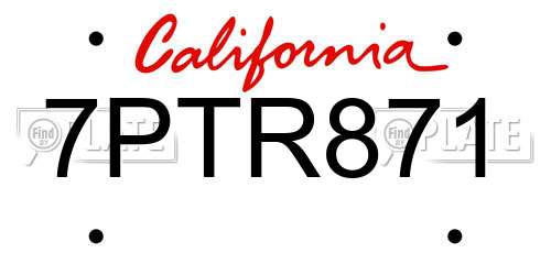 7PTR871 California License Plate