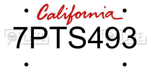 7PTS493 California License Plate