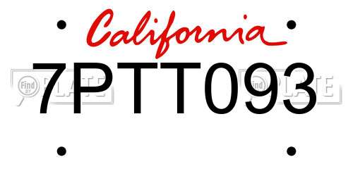 7PTT093 California License Plate