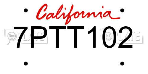 7PTT102 California License Plate