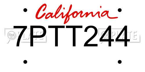 7PTT244 California License Plate