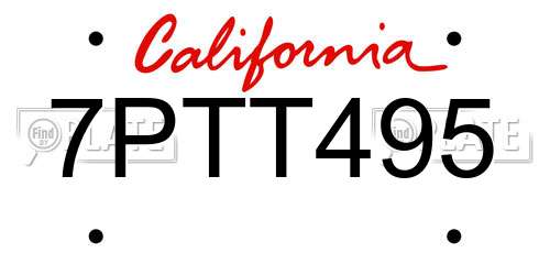 7PTT495 California License Plate