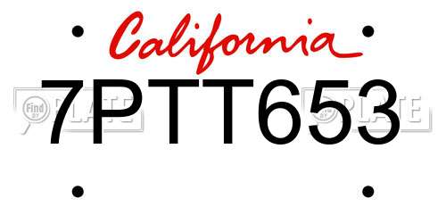 7PTT653 California License Plate