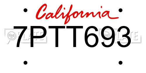7PTT693 California License Plate