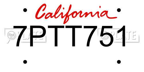 7PTT751 California License Plate