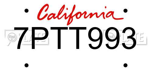7PTT993 California License Plate